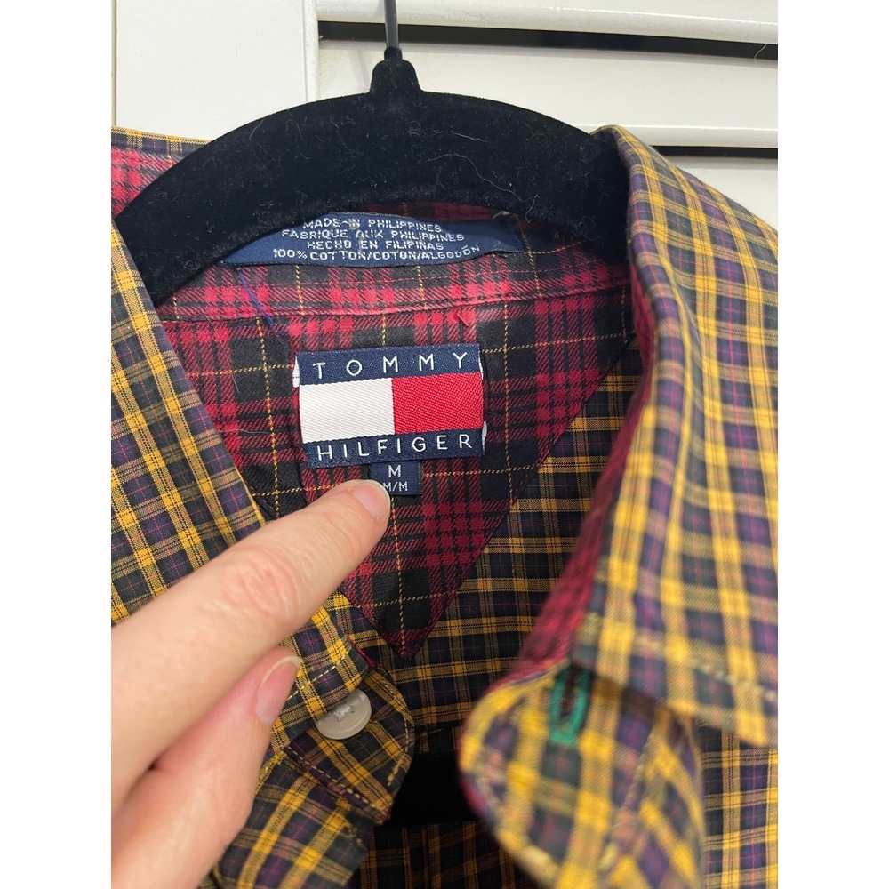 Vintage Tommy Hilfiger Plaid Button Up Shirt Crest Collegiate Mens Medium - Picture 4 of 12